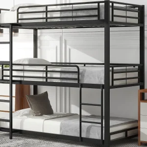 Driedubbel stapelbed – 3x90x200cm – ijzeren frame – Zwart