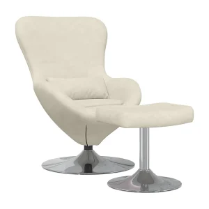 Egg Chair met Voetsteun Crème 63 x 73 x 90 cm Fluweel Egg Chair met Voetsteun Crème 63 x 73 x 90 cm Fluweel