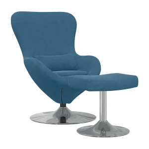 Egg Chair met Voetsteun Blauw 63 x 73 x 90 cm Fluweel Egg Chair met Voetsteun Blauw 63 x 73 x 90 cm Fluweel