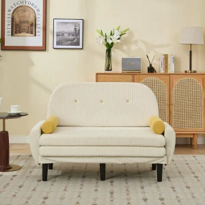 Dubbele bank in corduroy, relaxfauteuil met opbergruimte, ivoorkleurig Dubbele bank in corduroy, relaxfauteuil met opbergruimte, ivoorkleurig