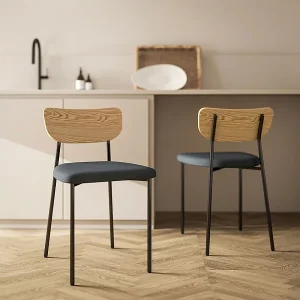 Eetkamerstoelen set van 2, keukenstoel met rugleuning, linnenlook, gestoffeerde stoel met stalen poten, grijs Eetkamerstoelen set van 2, keukenstoel met rugleuning, linnenlook, gestoffeerde stoel met stalen poten, grijs