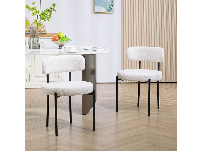 Eetkamerstoelen set van 2, met fleece vulling, gestoffeerde zitting, metalen poten, crèmewit