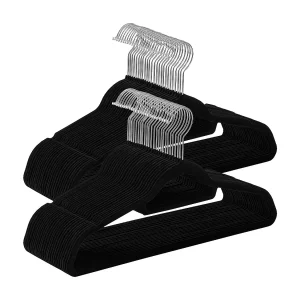 Fluwelen kleerhangers – Zwart – Set van 50 met ruimtebesparend ontwerp