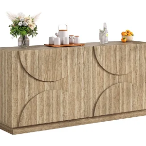 Dressoir met wipstoel – 160 x 40 x 80 cm – met 4 deuren – licht naturel