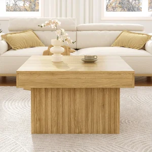 Elegante houten salontafel – 79 x 79 x 46 cm – modern design – MDF + spaanplaat – naturel Elegante houten salontafel – 79 x 79 x 46 cm – modern design – MDF + spaanplaat – naturel