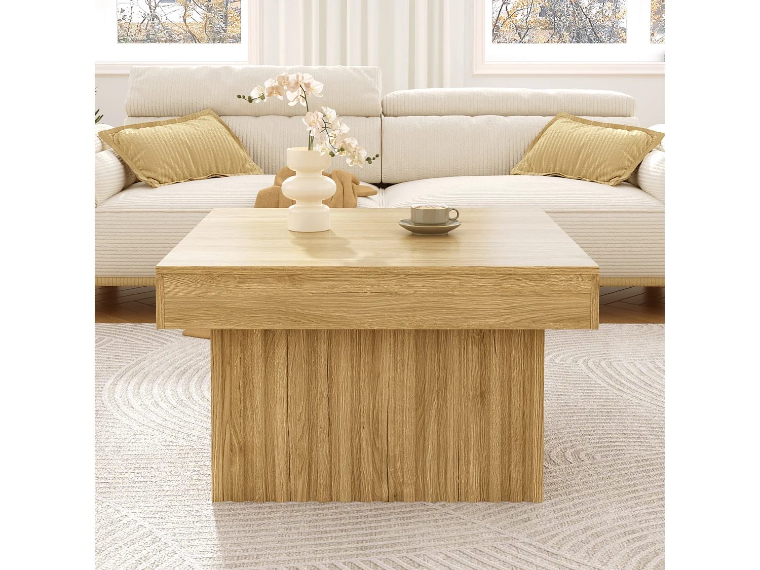 Elegante houten salontafel - 79 x 79 x 46 cm - modern design - MDF + spaanplaat - naturel