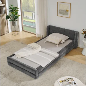 Eenpersoonsbed 90×200 cm, ergonomisch design, zachte chenille, eucalyptus frame, donkergrijs (90x200x60 cm) Eenpersoonsbed 90×200 cm, ergonomisch design, zachte chenille, eucalyptus frame, donkergrijs (90x200x60 cm)