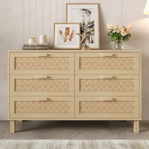Elegante ladekast en dressoir van natuurlijk hout met 6 lades, modern design, praktische opbergruimte, natuurlijk hout (120x40x75 cm) Elegante ladekast en dressoir van natuurlijk hout met 6 lades, modern design, praktische opbergruimte, natuurlijk hout (120x40x75 cm)
