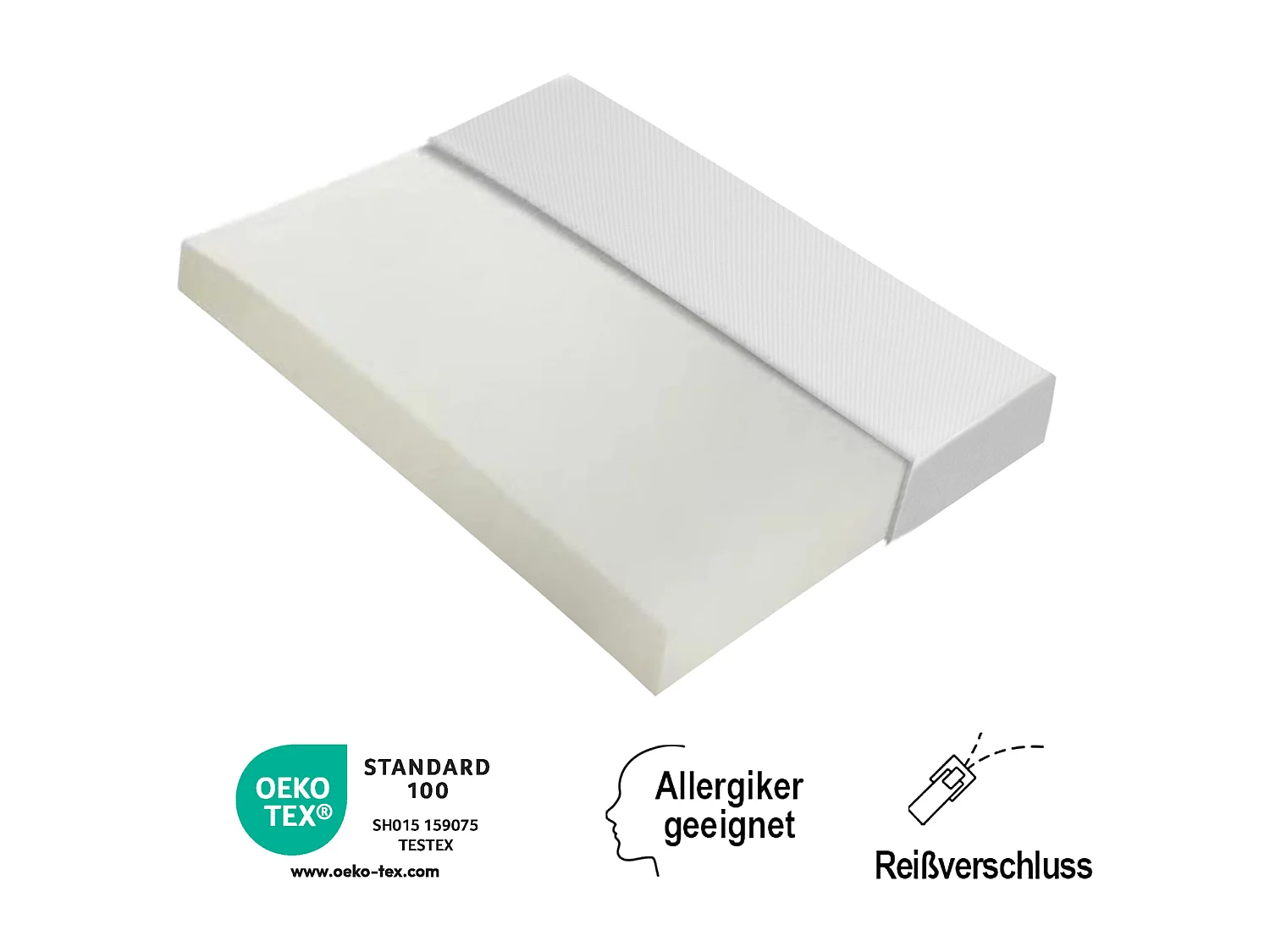 Ergonomisch matras met antislip hoes, Oeko-Tex gecertificeerd, schuim, wit (200x140x16 cm)