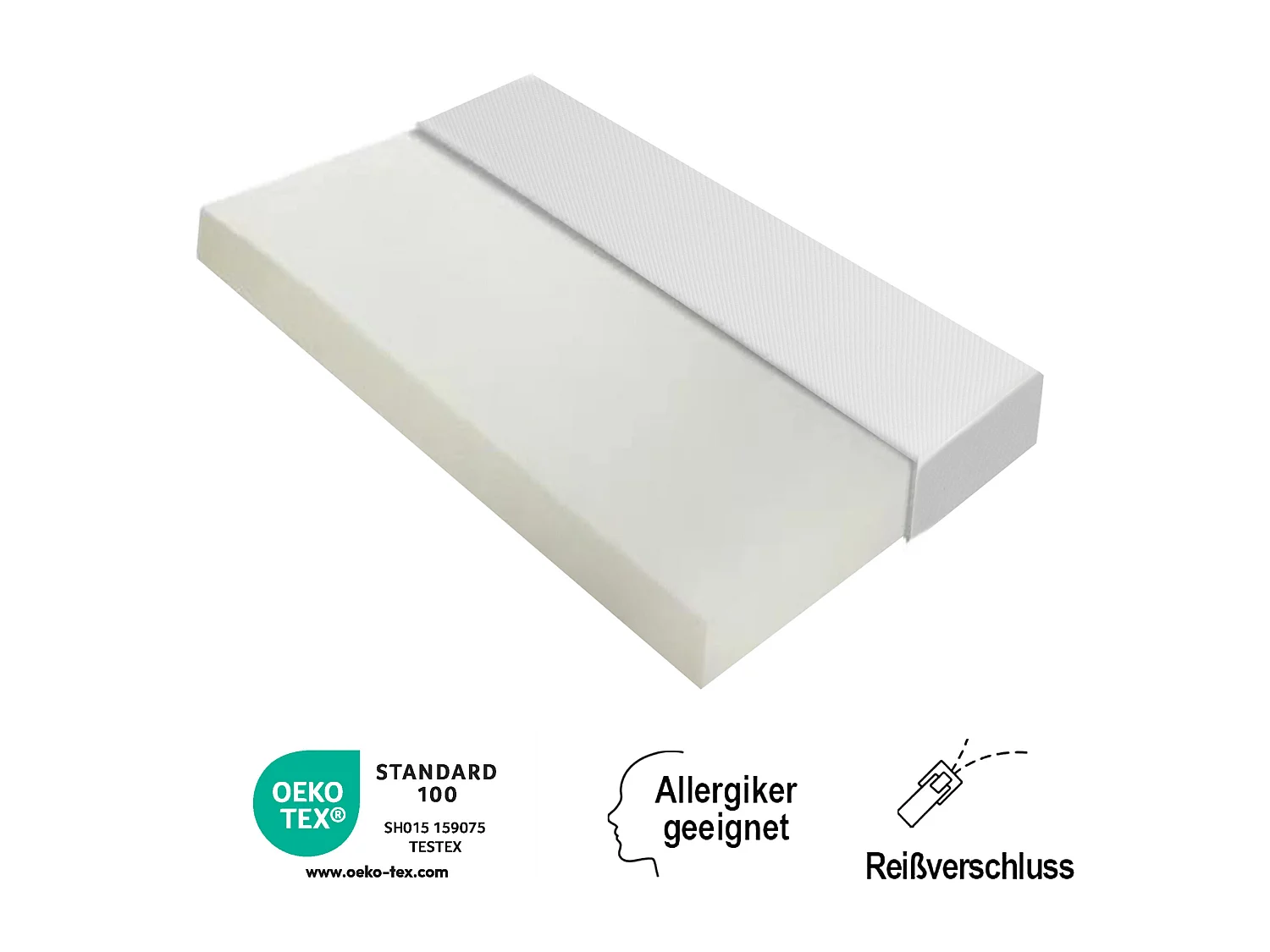 Ergonomisch matras met antislip hoes, Oeko-Tex gecertificeerd, schuim, wit (200x90x16 cm)