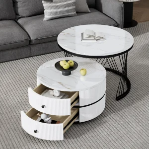 Elegante 2-delige salontafelset in nestvorm, hoogglans marmerlook, 2 lades, belastbaar tot 30 kg Elegante 2-delige salontafelset in nestvorm, hoogglans marmerlook, 2 lades, belastbaar tot 30 kg