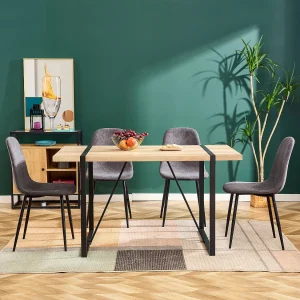 Eetkamerstoelset van 4, Scandinavische vintage kunstsuède zitting, stalen poten, grijs Eetkamerstoelset van 4, Scandinavische vintage kunstsuède zitting, stalen poten, grijs