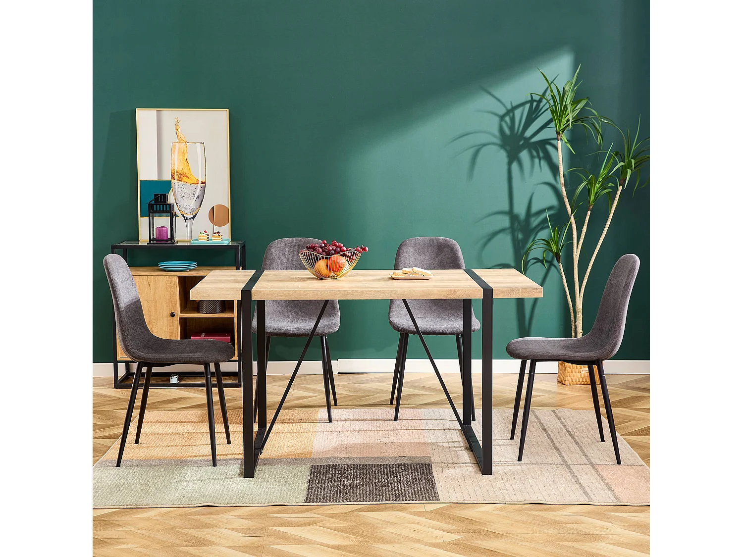Eetkamerstoelset van 4, Scandinavische vintage kunstsuède zitting, stalen poten, grijs