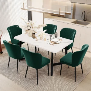 Eetkamerstoelset van 6, donkergroen, gestoffeerd stoelontwerp met rugleuning, fluweel, metalen frame