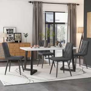 Eetkamerstoelen set van 4, donkergrijs, gestoffeerde designstoel, keperstof, met rugleuning, metalen poten Eetkamerstoelen set van 4, donkergrijs, gestoffeerde designstoel, keperstof, met rugleuning, metalen poten