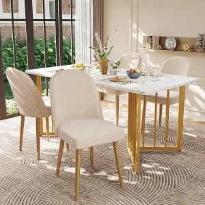 Eetkamerstoelen set van 4, moderne fluwelen eetkamerstoelen, gouden metalen poten, beige Eetkamerstoelen set van 4, moderne fluwelen eetkamerstoelen, gouden metalen poten, beige