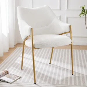 Eetkamerstoelen 1-zits, loungestoel, fauteuil, lamsbontstof, verdikt zitkussen, beige
