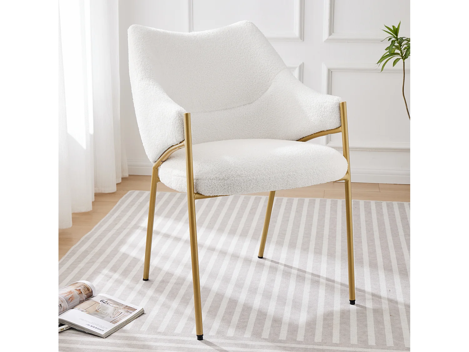 Eetkamerstoelen 1-zits, loungestoel, fauteuil, lamsbontstof, verdikt zitkussen, beige