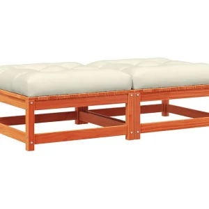 Garden Furniture – Tuinvoetenbanken met kussens 2 st massief grenenhout wasbruin Garden Furniture – Tuinvoetenbanken met kussens 2 st massief grenenhout wasbruin