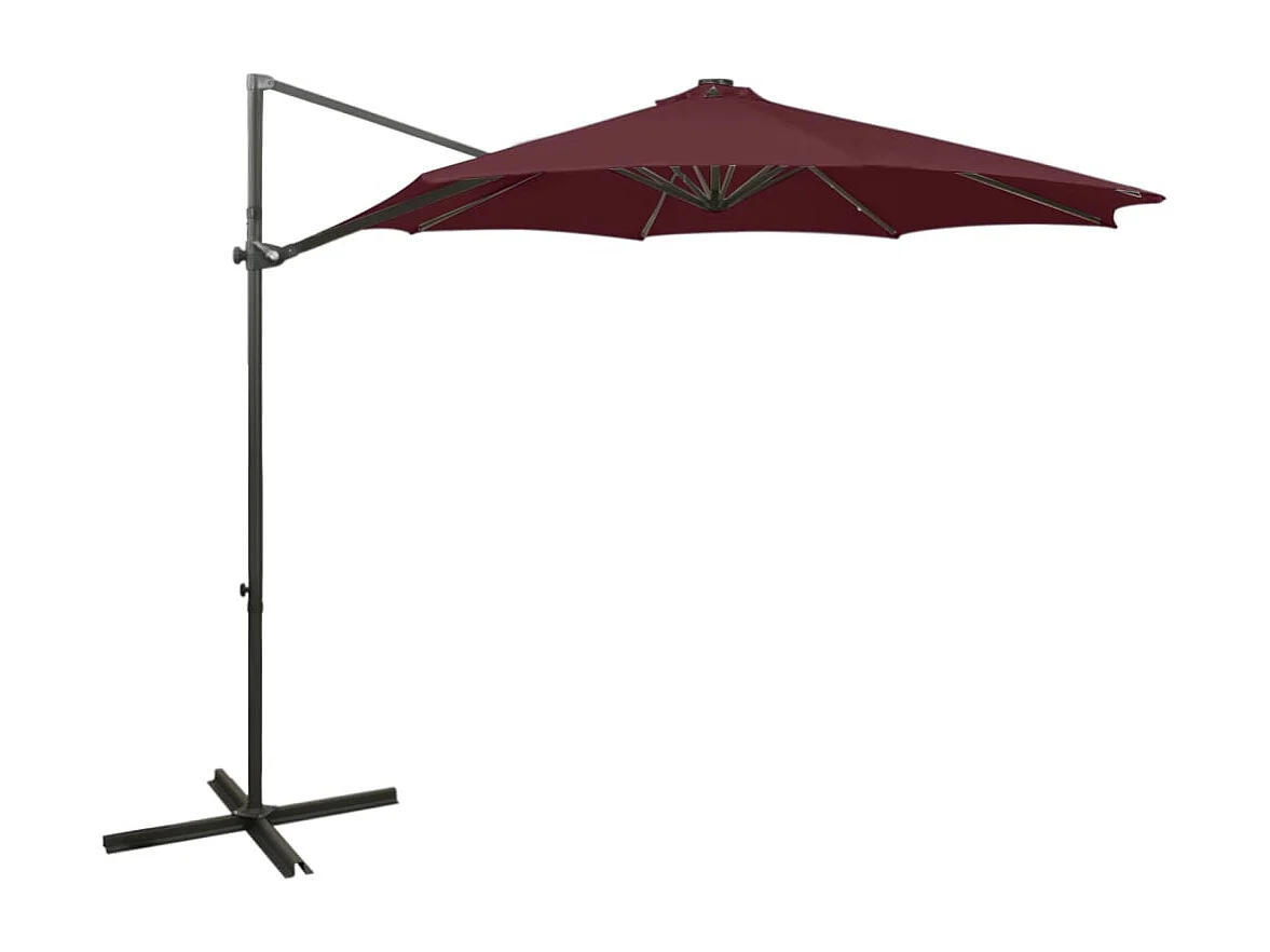 Ekin Zweefparasol met paal en LED-verlichting 300 cm bordeauxrood