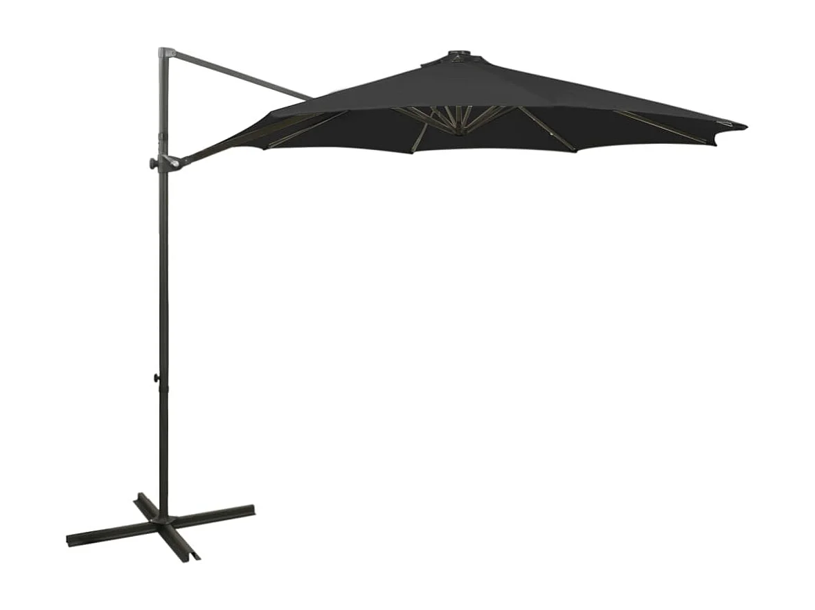 Ekin Zweefparasol met paal en LED-verlichting 300 cm zwart