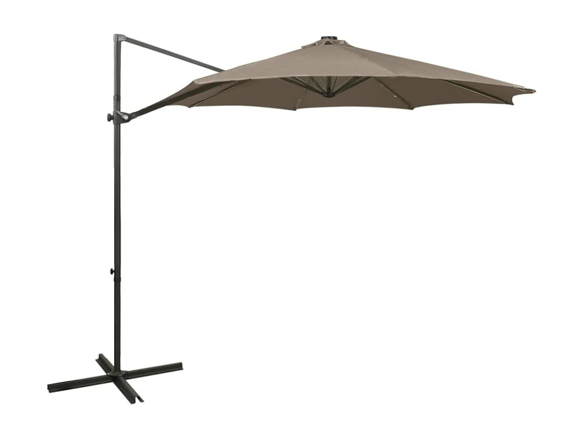 Ekin Zweefparasol met paal en LED-verlichting 300 cm taupe