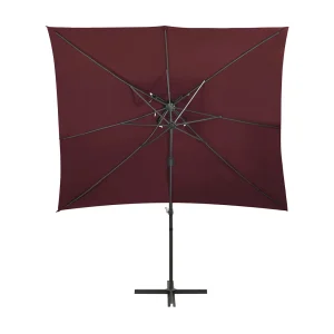 Fahriye Zweefparasol met dubbel dak 250×250 cm bordeauxrood Fahriye Zweefparasol met dubbel dak 250×250 cm bordeauxrood