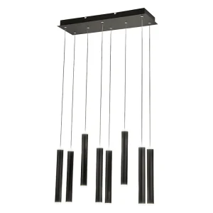 Fabas Luce Prado 8-lichts hanglamp – 52W dimbare LED – Mat zwart Lineair design Fabas Luce Prado 8-lichts hanglamp – 52W dimbare LED – Mat zwart Lineair design