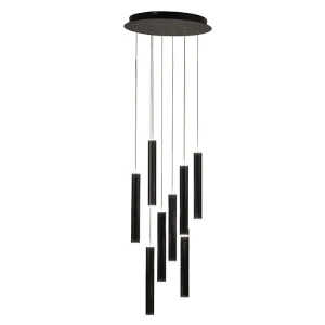 Fabas Luce Prado 8-lichts ronde hanglamp – 52W dimbare LED – matzwarte ronde plafondrozet Fabas Luce Prado 8-lichts ronde hanglamp – 52W dimbare LED – matzwarte ronde plafondrozet