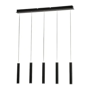 Fabas Luce Prado 5-lichts hanglamp – 33W dimbare LED – Mat zwart Lineair design Fabas Luce Prado 5-lichts hanglamp – 33W dimbare LED – Mat zwart Lineair design