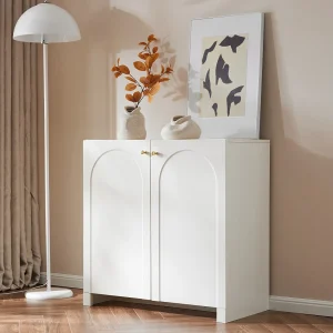 Dressoir/opbergkast 80 x 40 x 80 cm, woonkamerkast met 2 deuren, crèmewit