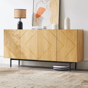 Dressoir met vier deuren en metalen poten, opbergkast, decoratie voor de woonkamer, 160 x 40 x 78 cm