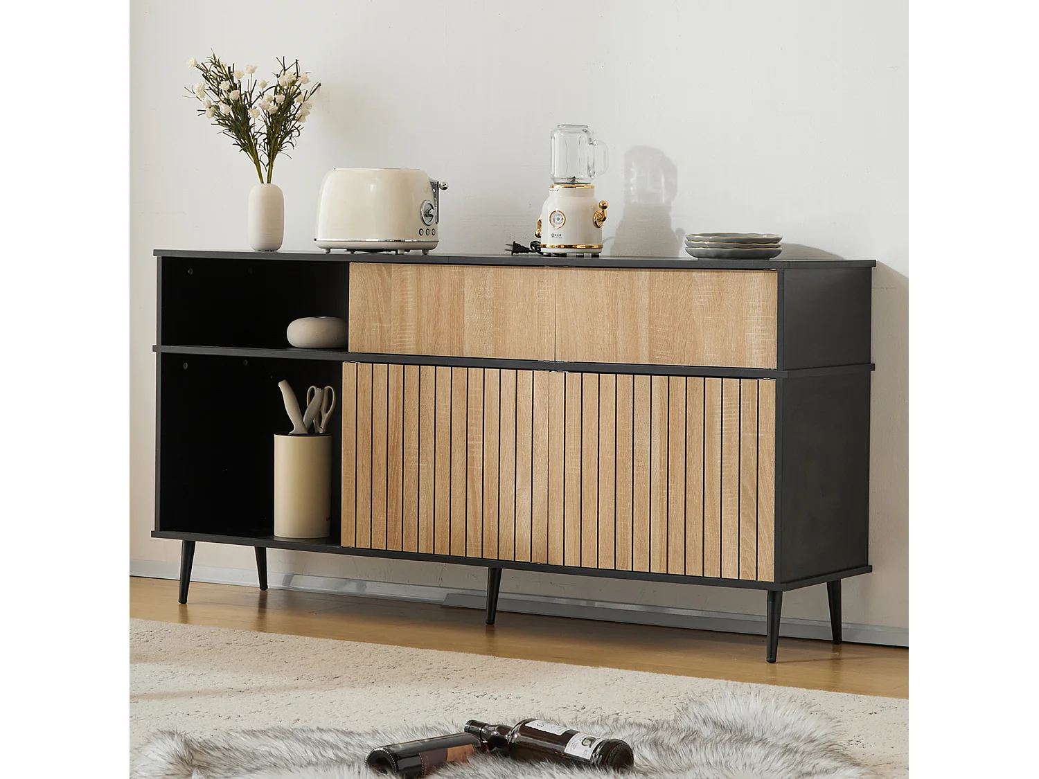 Dressoir - Commode met lade en schuifdeur - Opbergkast voor eetkamer of woonkamer
