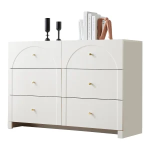 Dressoir met 6 lades, wit, opbergkast met gouden handgreep, voor slaapkamer of woonkamer, 120x40x82 cm Dressoir met 6 lades, wit, opbergkast met gouden handgreep, voor slaapkamer of woonkamer, 120x40x82 cm
