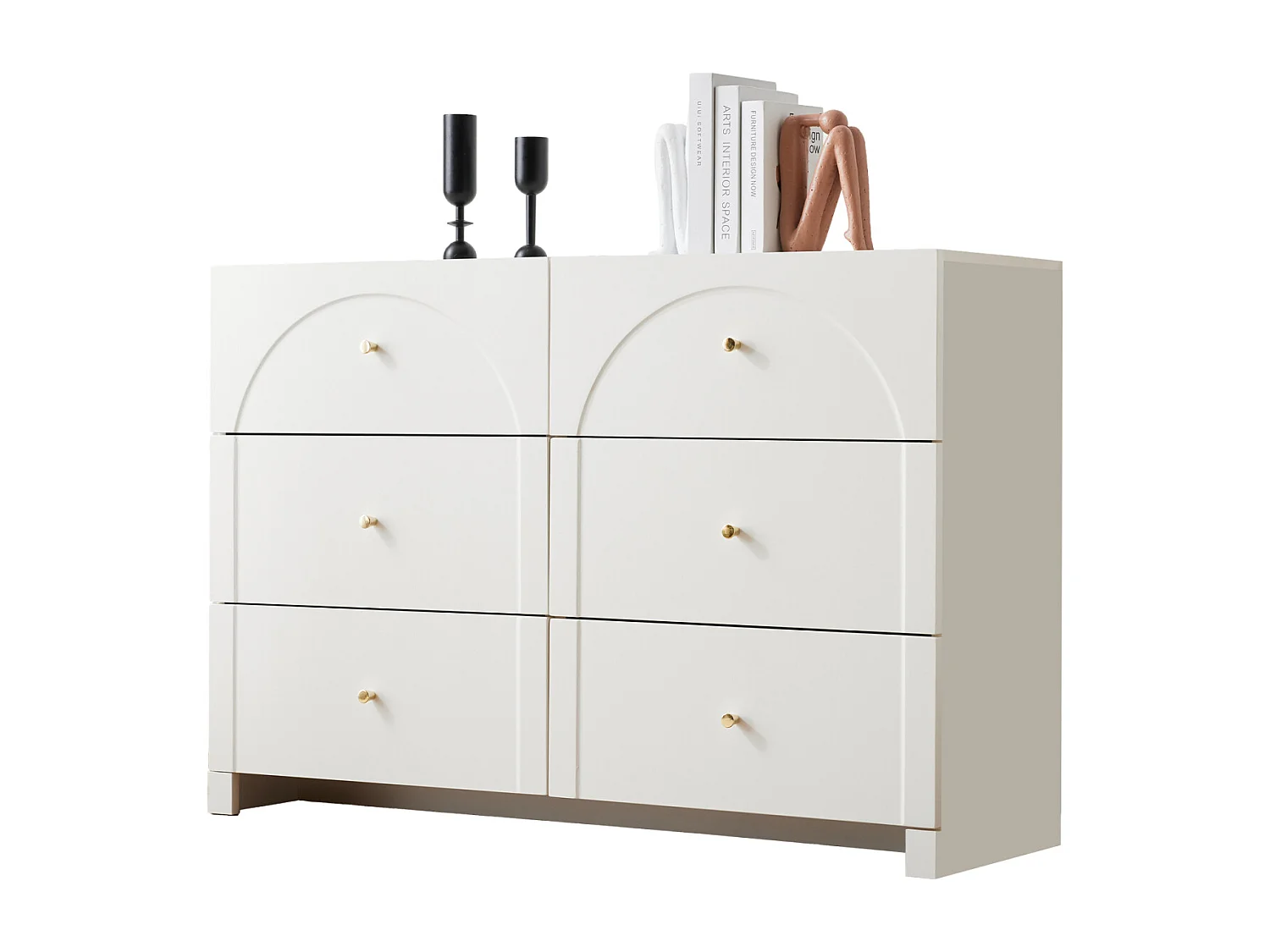 Dressoir met 6 lades, wit, opbergkast met gouden handgreep, voor slaapkamer of woonkamer, 120x40x82 cm