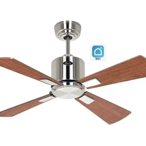 eco neo III 92, wifi-ventilator zonder licht, behuizing van geborsteld staal, messen van kersen- en walnoothout, casafan eco neo III 92, wifi-ventilator zonder licht, behuizing van geborsteld staal, messen van kersen- en walnoothout, casafan