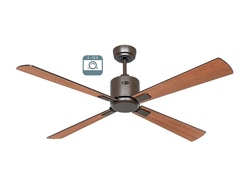 eco neo III 132, bruine body ventilator met teakhouten en zwarte bladen zonder licht, casafan