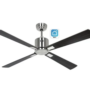 eco neo III 132 wifi, ventilator met geborstelde stalen behuizing, walnoot- en kersenhouten bladen zonder licht, casafan eco neo III 132 wifi, ventilator met geborstelde stalen behuizing, walnoot- en kersenhouten bladen zonder licht, casafan