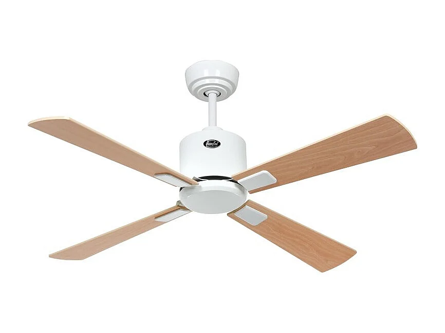 eco neo III 103, wifi-ventilator zonder licht, witte behuizing met esdoorn- en beukenhouten bladen, casafan