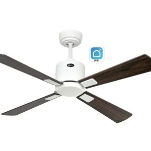 eco neo III 103, ventilator wifi zonder licht, witte behuizing met walnoot- en kersenhouten bladen, casafan eco neo III 103, ventilator wifi zonder licht, witte behuizing met walnoot- en kersenhouten bladen, casafan