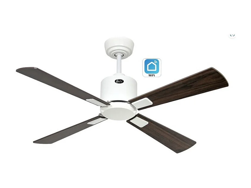 eco neo III 103, ventilator wifi zonder licht, witte behuizing met walnoot- en kersenhouten bladen, casafan
