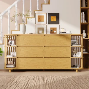 Dressoir van eikenhout met 6 opbergladen en planken, verstelbare poten – Eigentijdse stijl