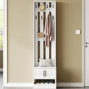 Garderobeset 50x36x190 cm – met 2 deuren – met 8 haken en schoenbank – Wit Garderobeset 50x36x190 cm – met 2 deuren – met 8 haken en schoenbank – Wit