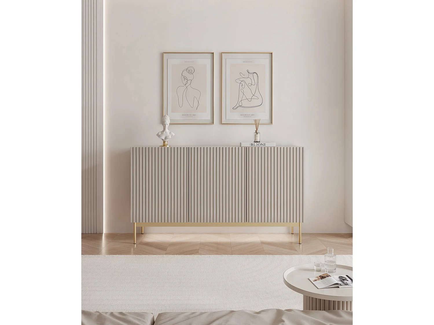 Dressoir met 3 deuren en LED - kasjmiergrijs - 138 cm - LINEARIS