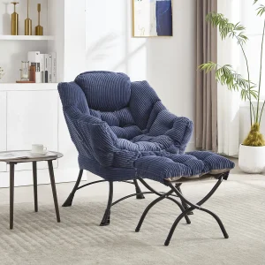 Fauteuil met armleuningen, zijvakken en voetsteunen, marineblauw Fauteuil met armleuningen, zijvakken en voetsteunen, marineblauw