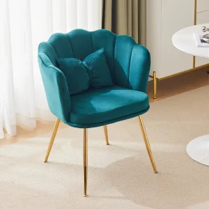 Fauteuil met bloembladvormige rugleuning, vlindervormige kussens, fluweel, Groen Fauteuil met bloembladvormige rugleuning, vlindervormige kussens, fluweel, Groen