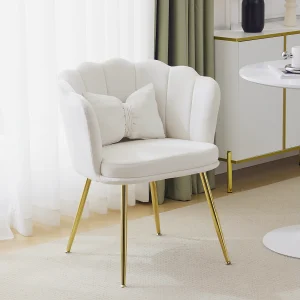 Fauteuil met bloembladvormige rugleuning, vlindervormige kussens, fluweel, Beige Fauteuil met bloembladvormige rugleuning, vlindervormige kussens, fluweel, Beige