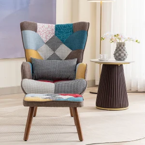 Fauteuil met voetsteun, rugleuning en kussens, veelkleurig Fauteuil met voetsteun, rugleuning en kussens, veelkleurig