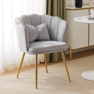 Fauteuil met bloembladvormige rugleuning, vlindervormige kussens, fluweel, grijs Fauteuil met bloembladvormige rugleuning, vlindervormige kussens, fluweel, grijs