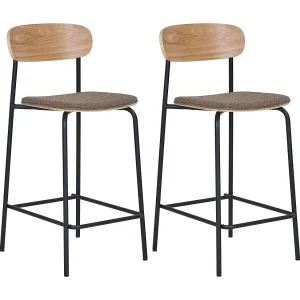 Conjunto de 2 taburetes de bar ESTEPONA de madera, tela y metal